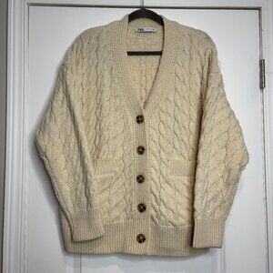 Zara Cream Chunky Knit Oversized Cardigan Size Small